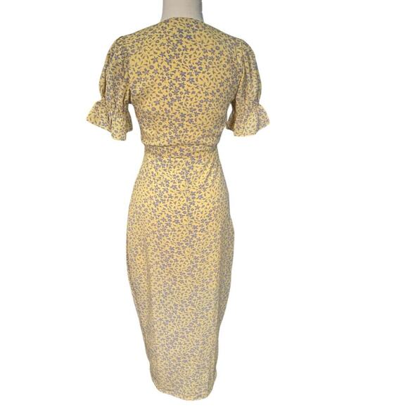 Seven Wonders Yellow Blue Floral Wrap Dress Sz 2 Slit On The Leg Button Closure - Picture 6 of 15